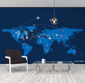 Picture of World travel map with airplanes Vector illustration